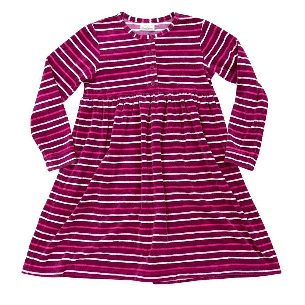 Hanna Andersson Girl Velour Striped Henley Dress Berry Purple Pink Size 10 140cm